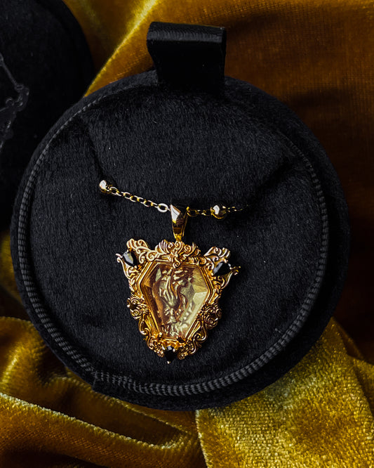 The GOLD Glass Casket "Mourning Hand" Necklace