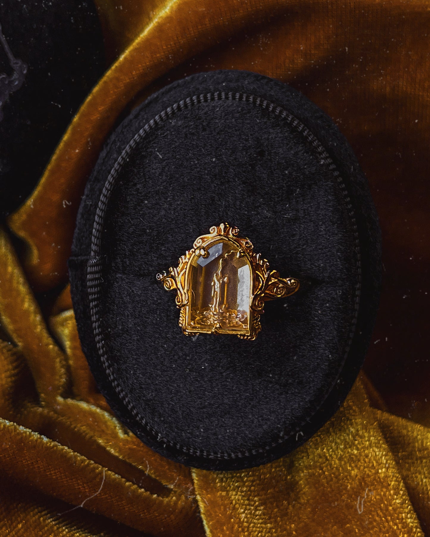 The GOLD "Mourning Candle” Glass Casket Ring